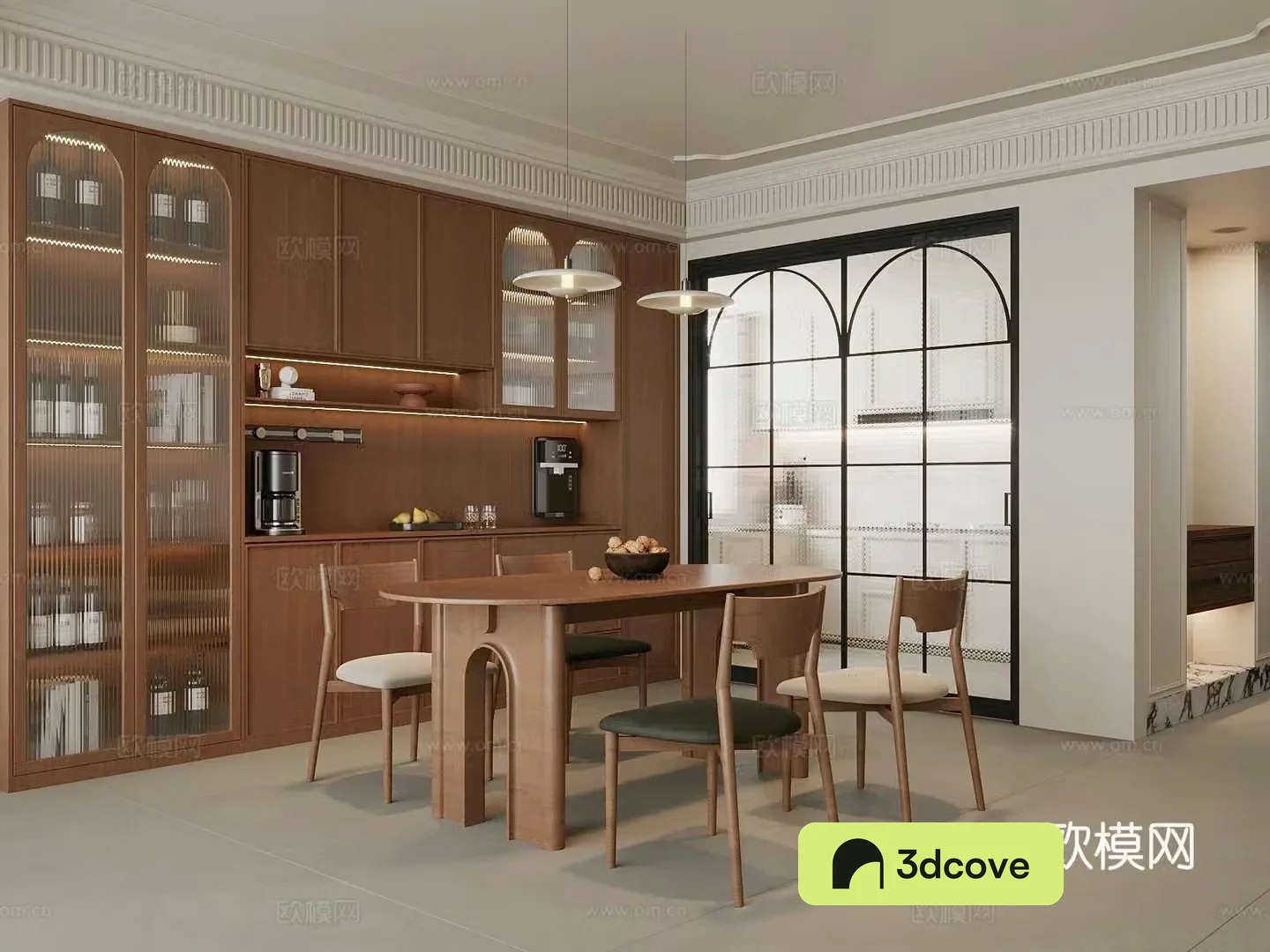 Restaurant Middle style restaurant Sideboard Wine cabinet Dining table 3D model
