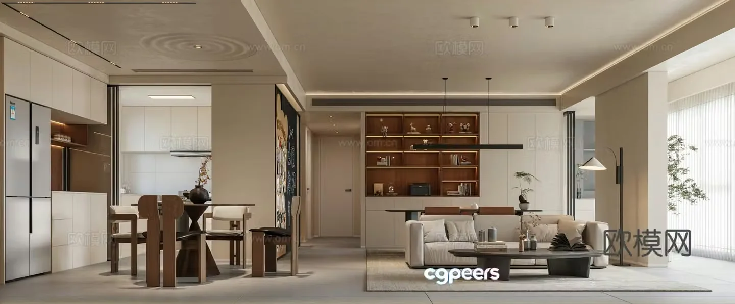 Modern medieval living and dining room 3d model
