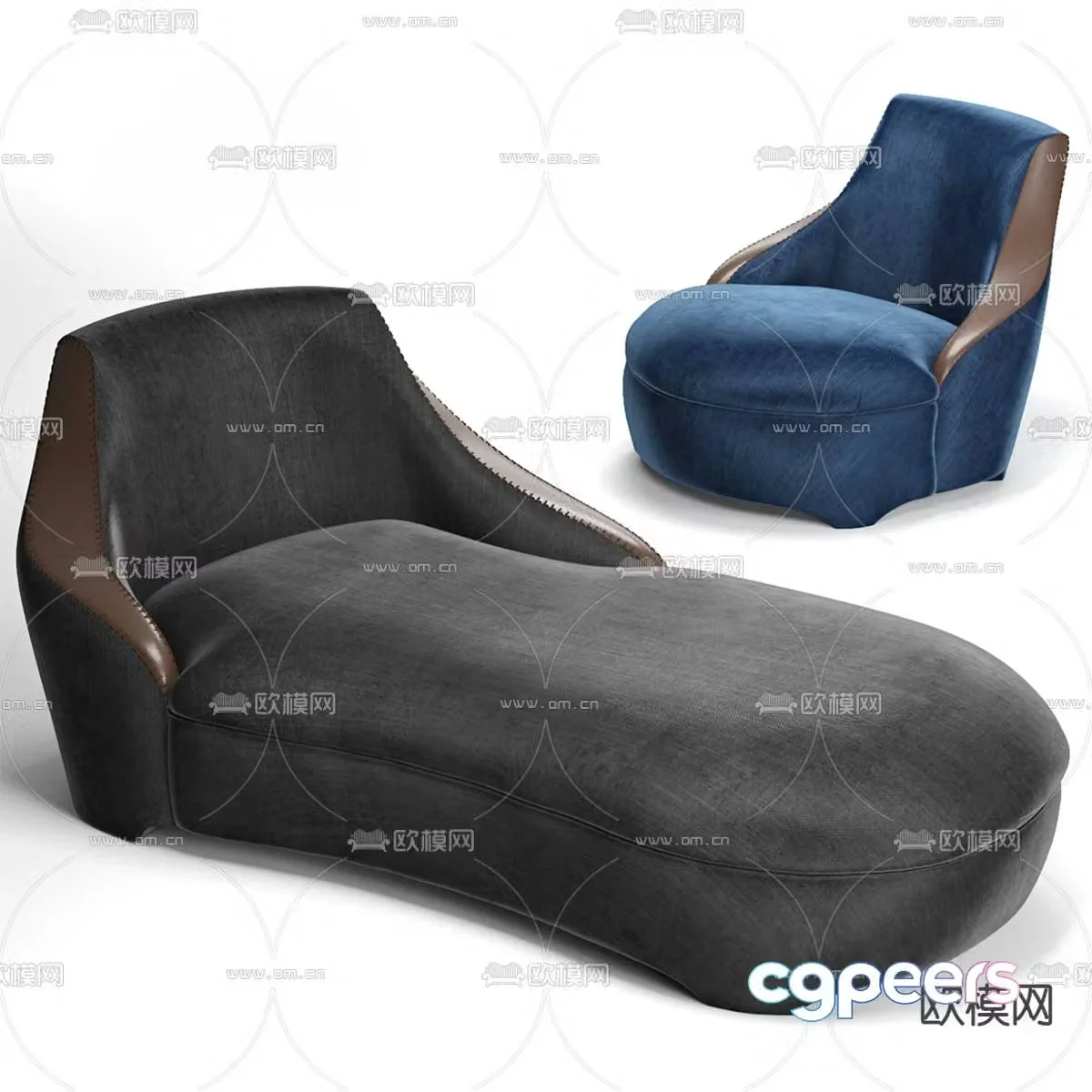 Modern velvet single sofa 3d model