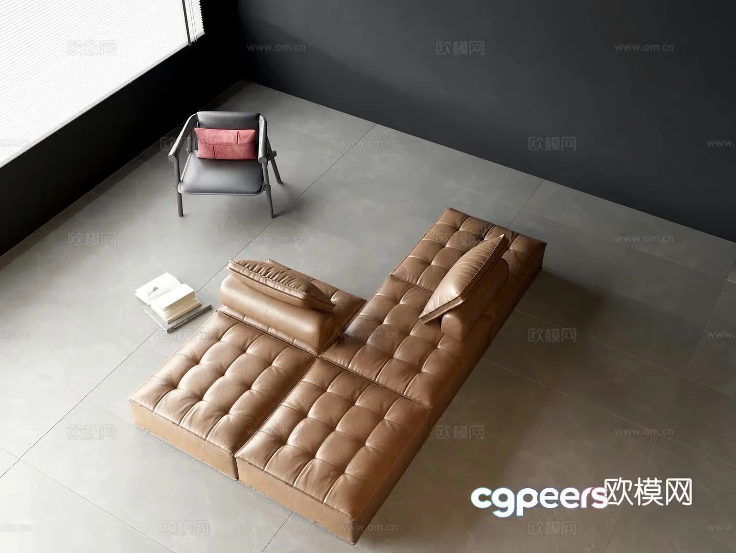 Leather combination sofa Multi-person combination sofa Tofu block combination sofa Leather casual single chair 3D model