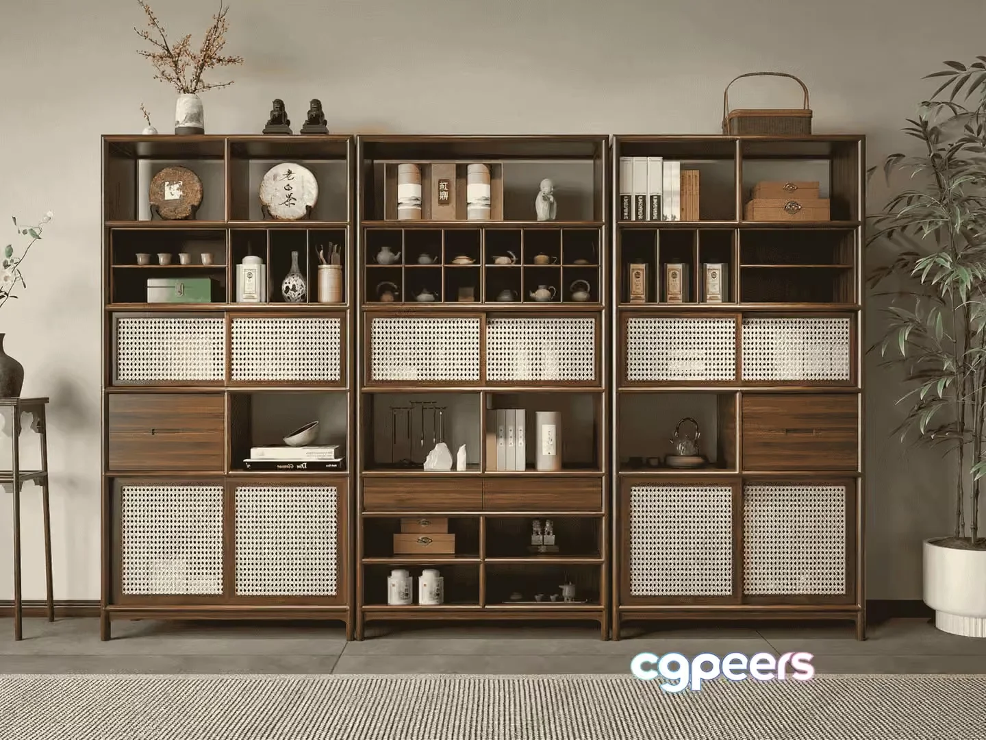 Wooden Shelving Unit 3D Model – 17459 – VRAY Render