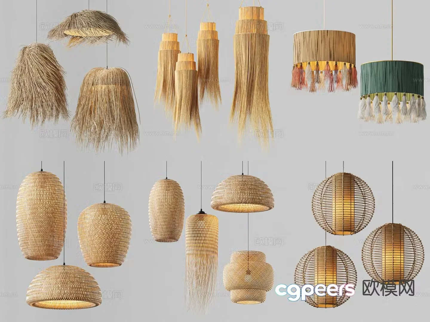 Wabi-sabi chandelier rattan chandelier 3d model