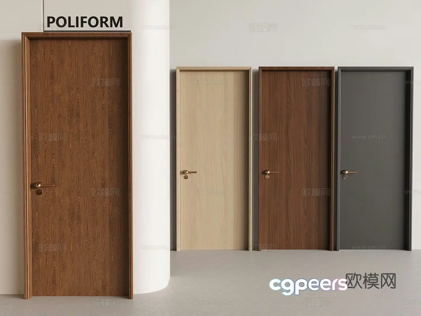 Medium style solid wood single door Medium style simple swing door 3D model