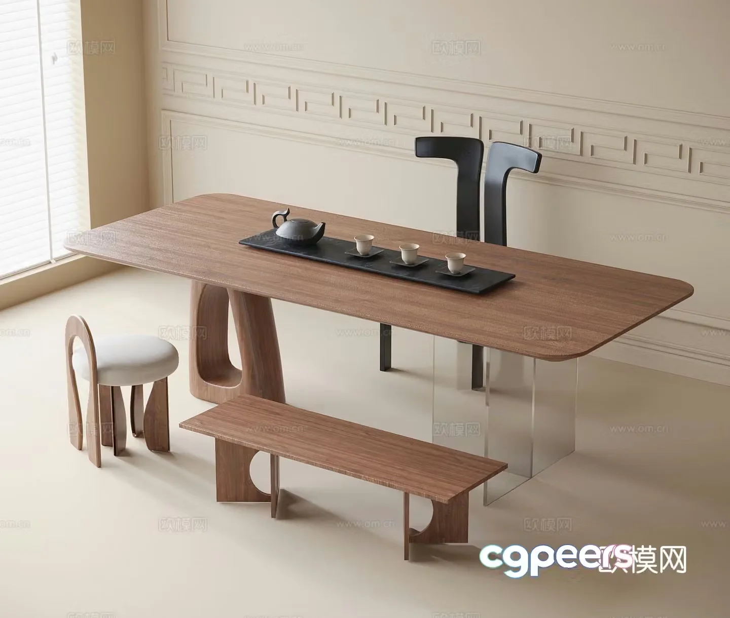 Medieval style tea table and chairs 3d model
