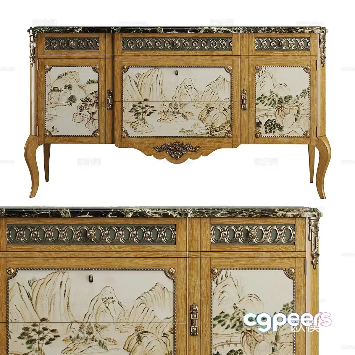 New Chinese style light luxury decorative side cabinet chest of drawers low cabinet 3D model