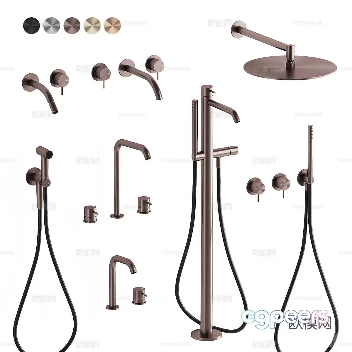 Rose gold shower faucet spray gun 3d model
