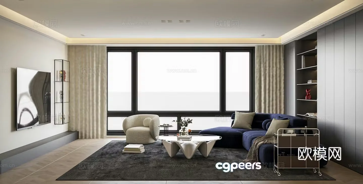 Modern minimalist home living room 3d model