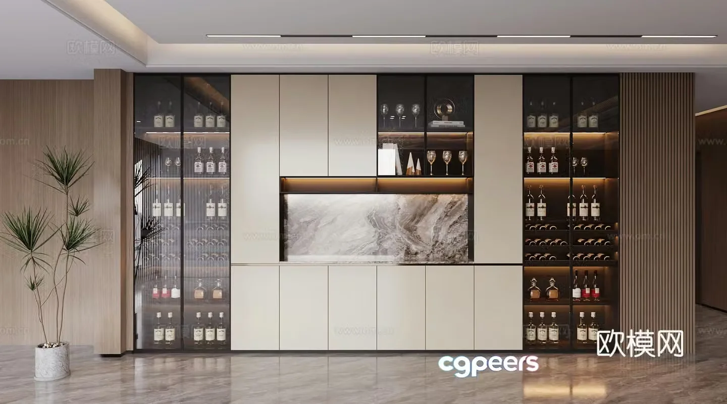 Light luxury Italian sideboard whole row sideboard wine sideboard marble sideboard dining cabinet meal preparation cabinet 3D model