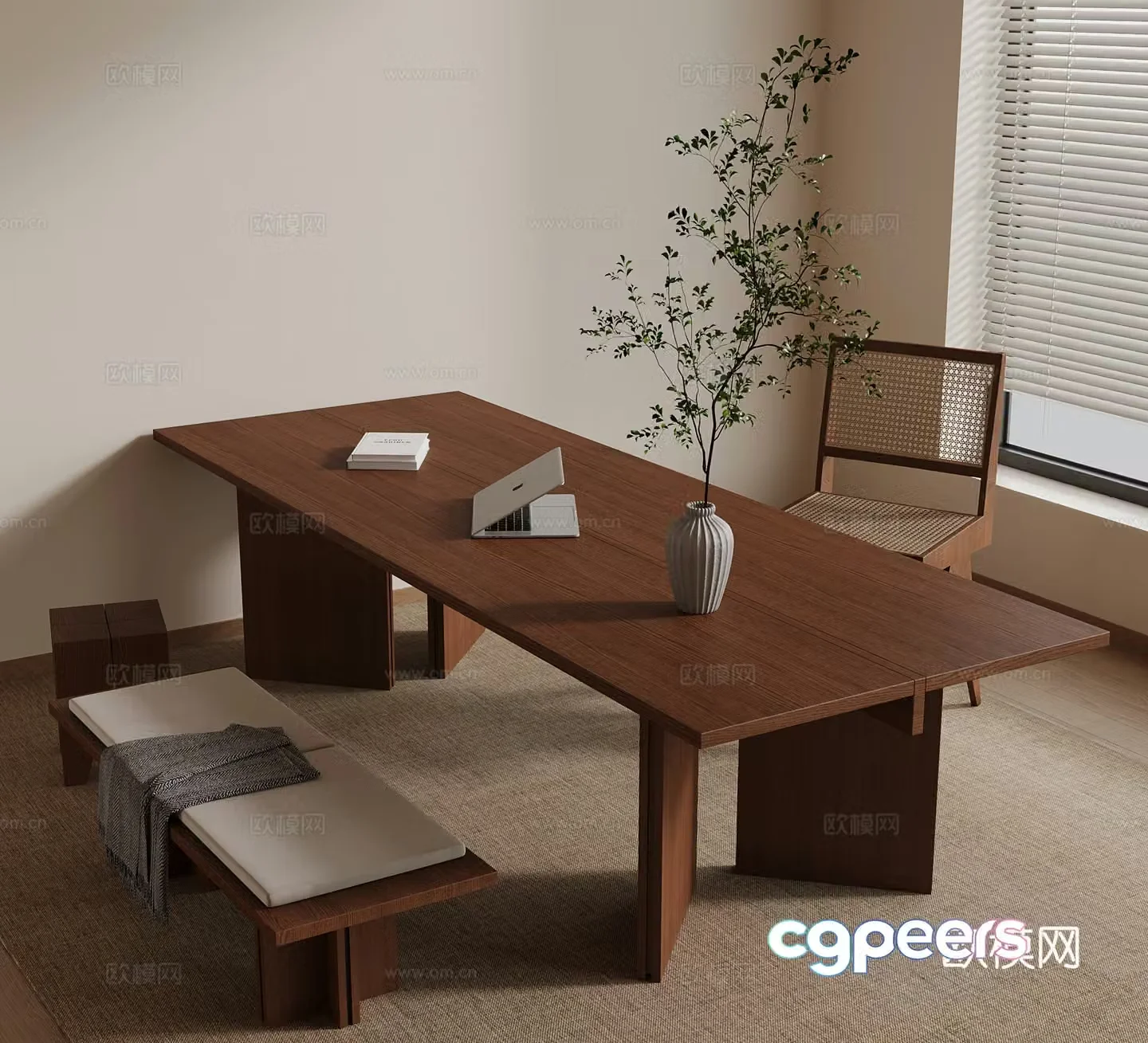 Middle-aged desk and chair stools school supplies 3D model