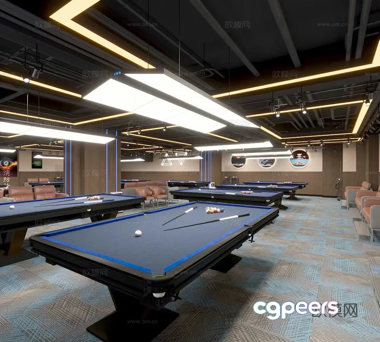 Modern industrial billiard room billiard room billiard room chandelier 3d model