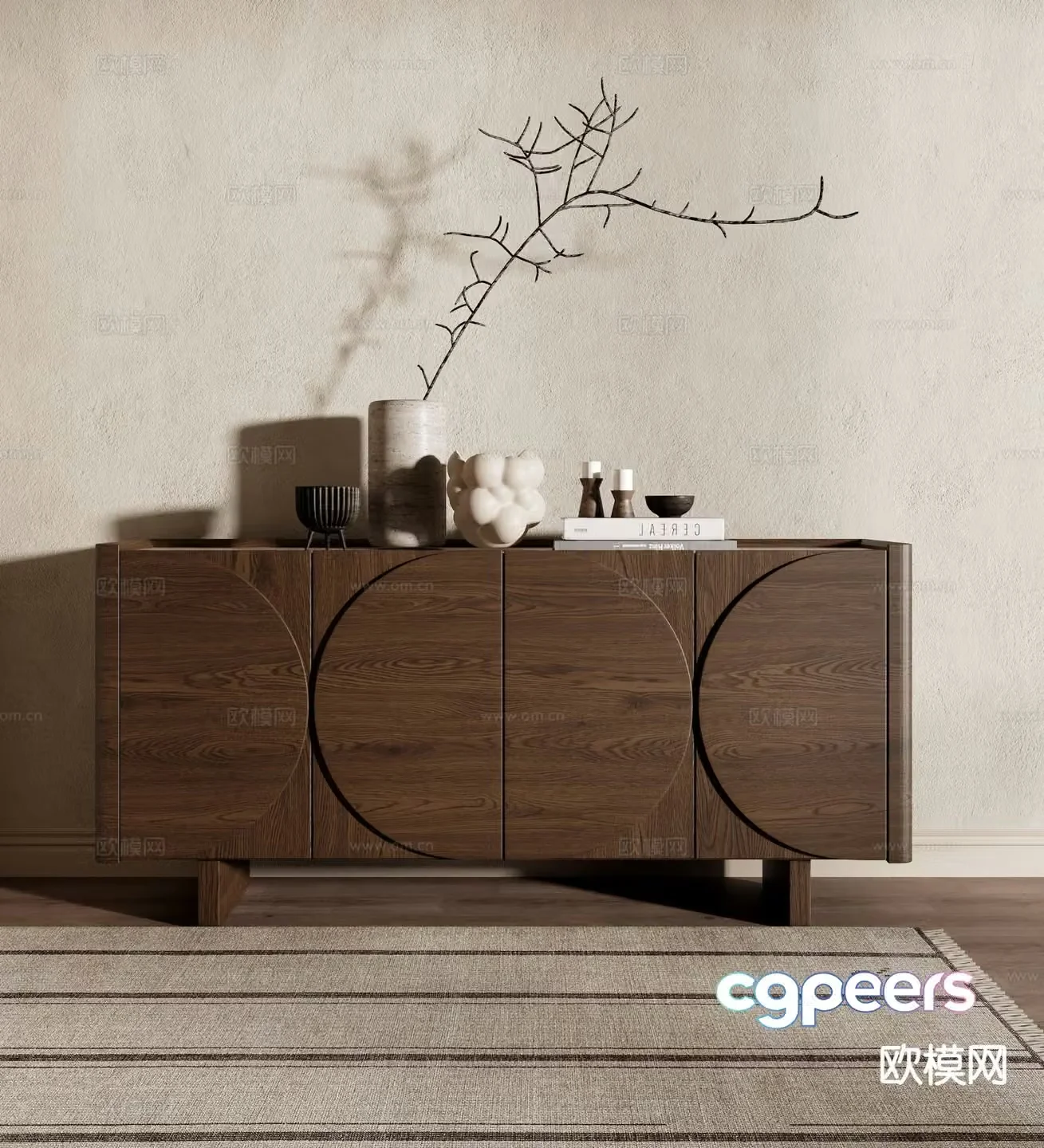 Wabi-sabi style side cabinet entrance cabinet 3D model