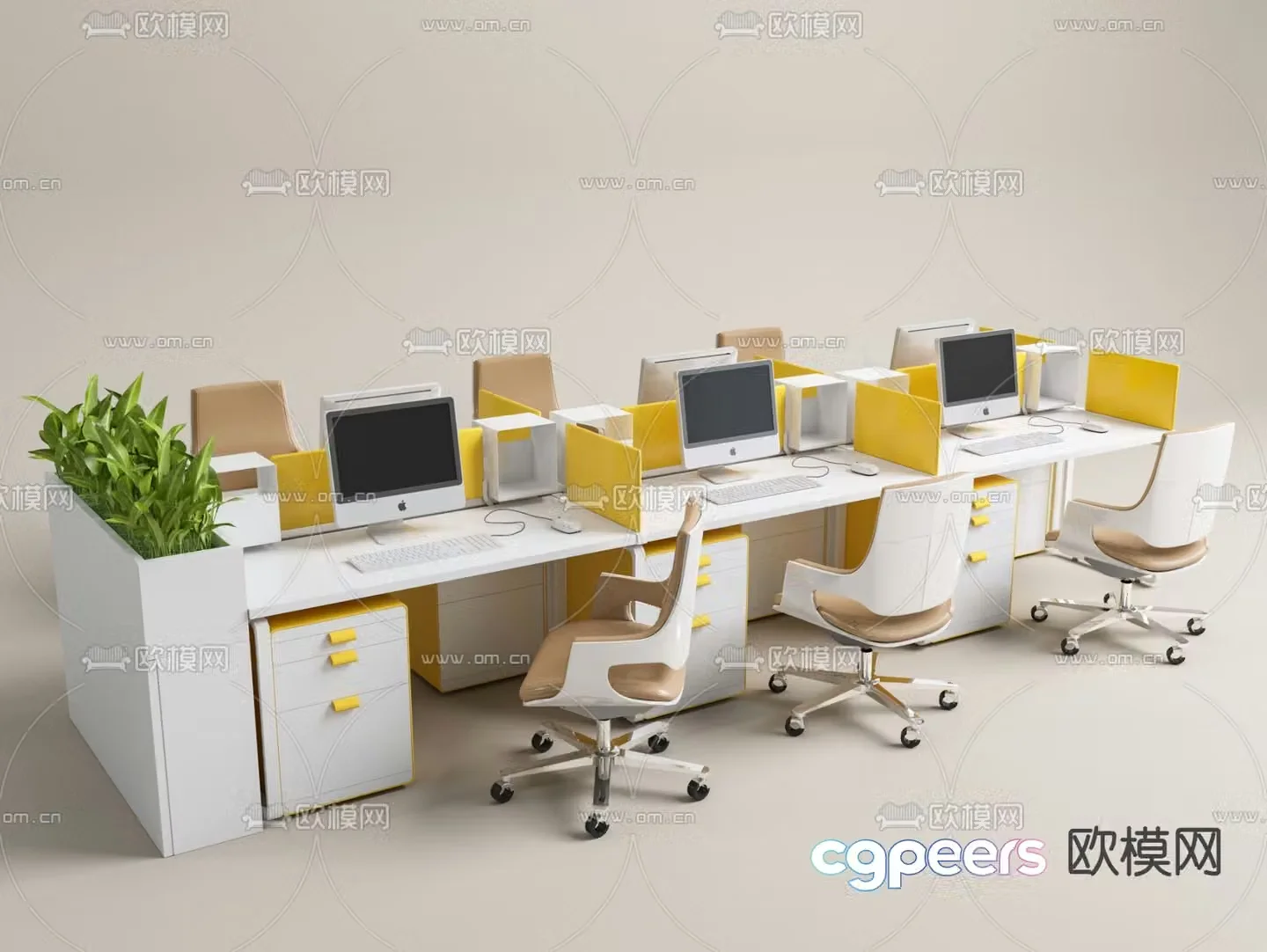 Office desk and chair work station position card position 3d model