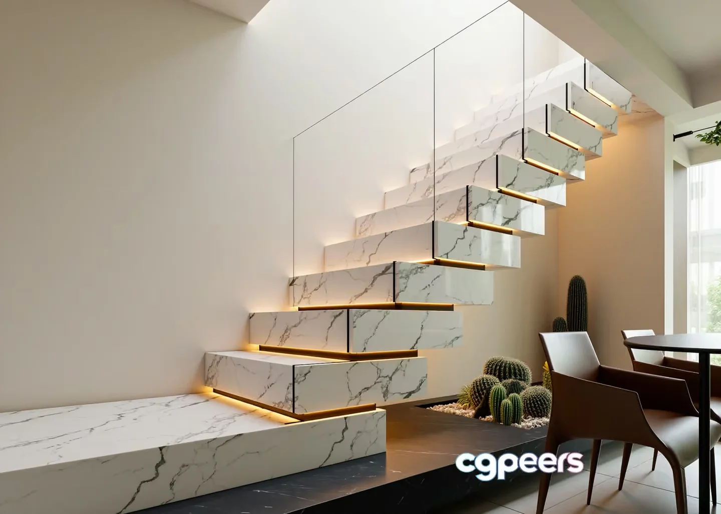 Modern Marble Staircase 3D Model – 7609 – VRAY Render
