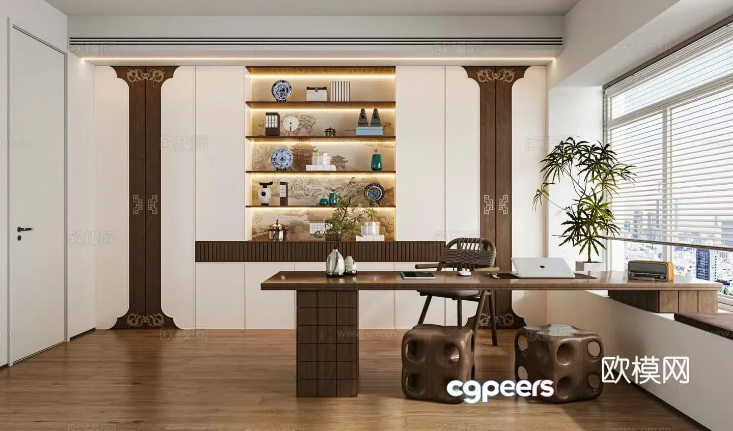 New Chinese study Song style aesthetic 3D model