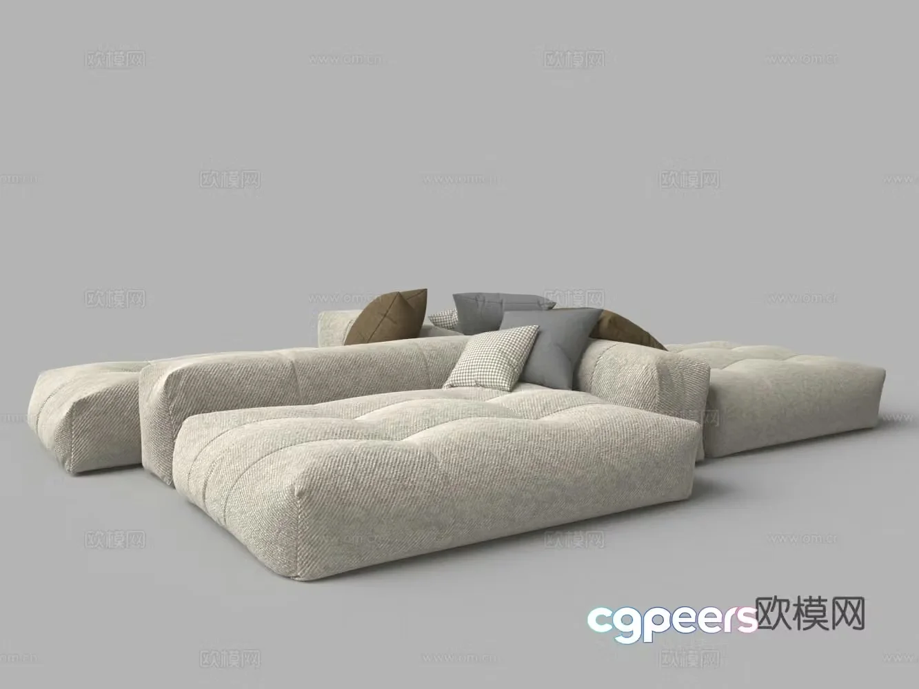 Modern fabric four-sided multi-person sofa 3D model