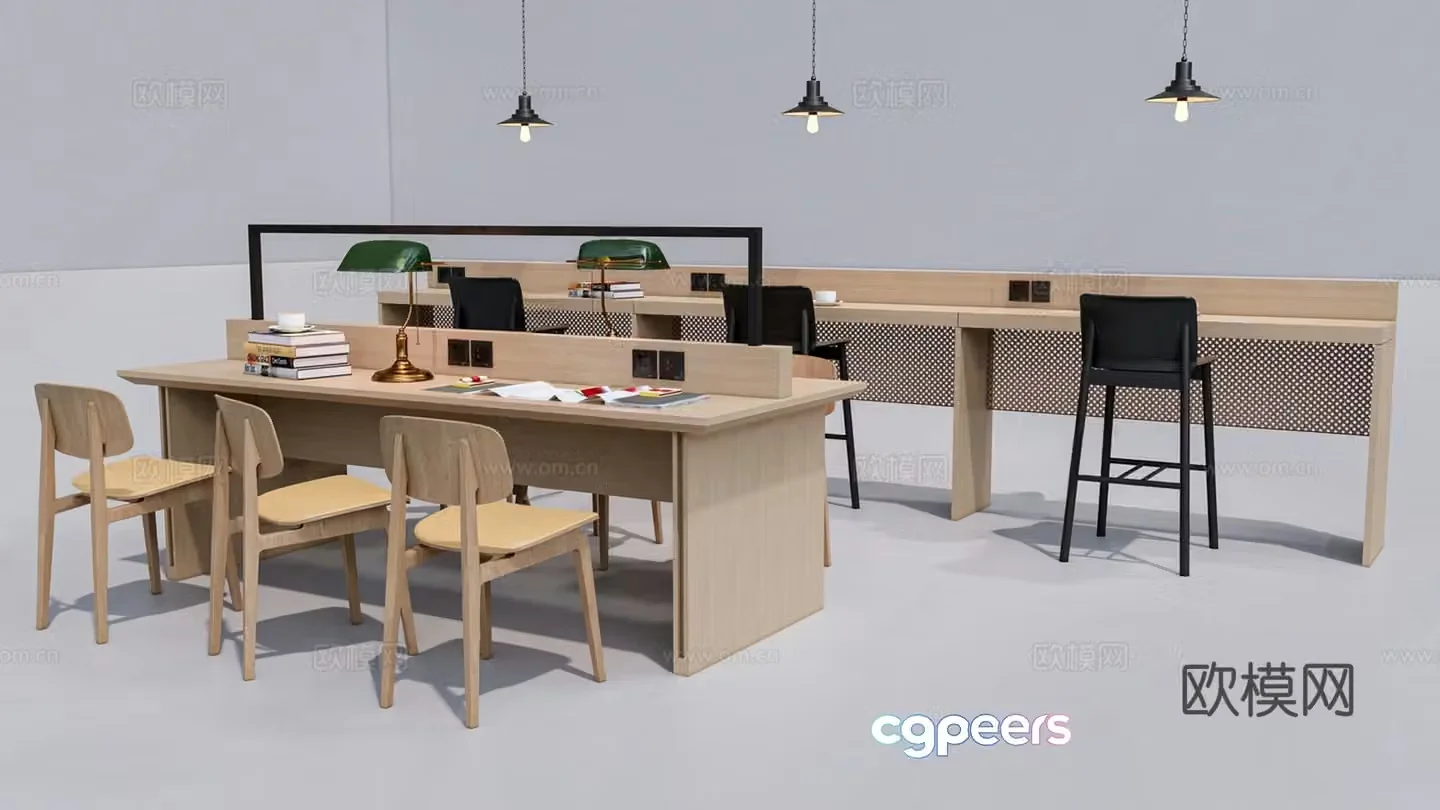 Modern library desk and chair window desk and chair 3d model