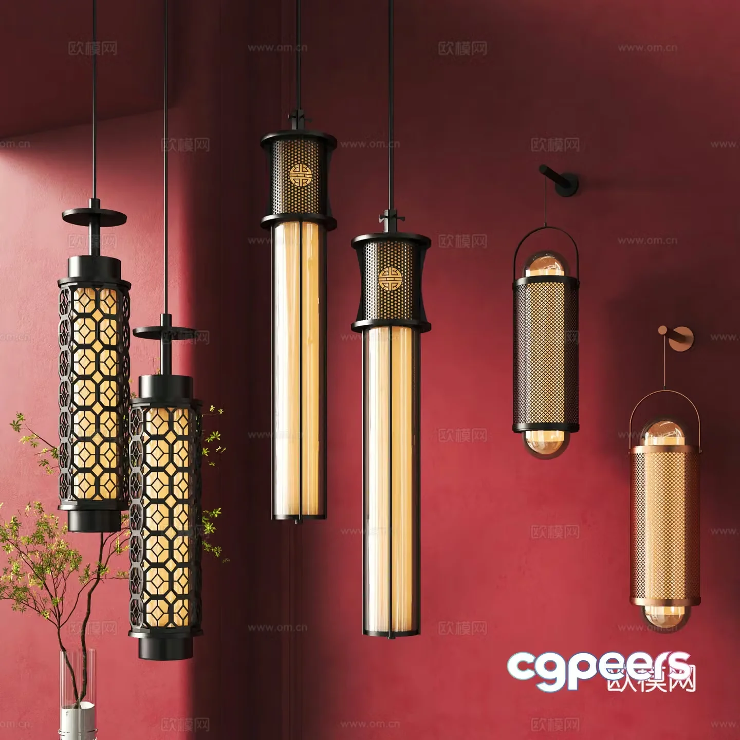 New Chinese wall lamp chandelier 3d model