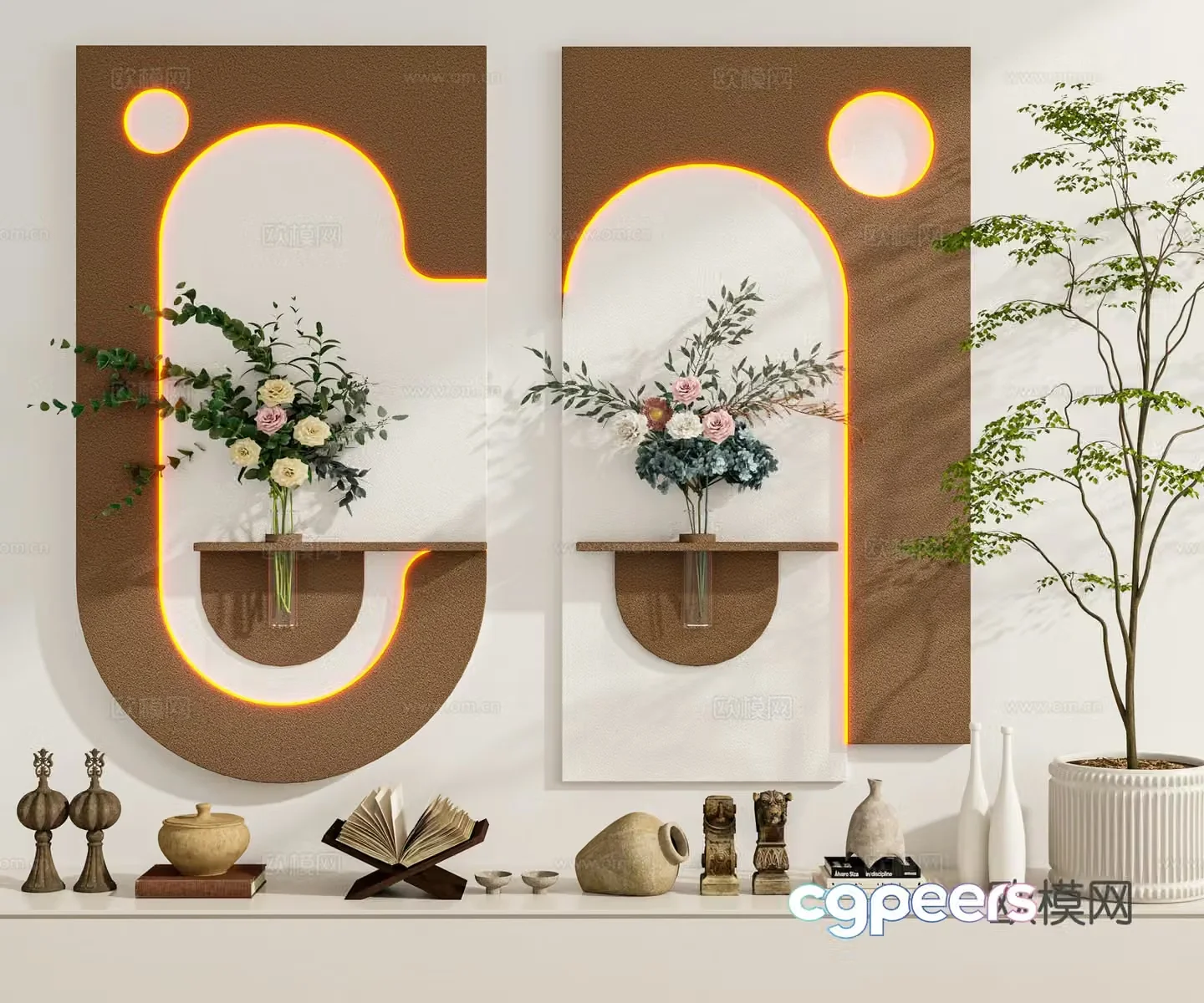 Modern cream style decorative painting hanging painting combination wall decoration pendant 3D model
