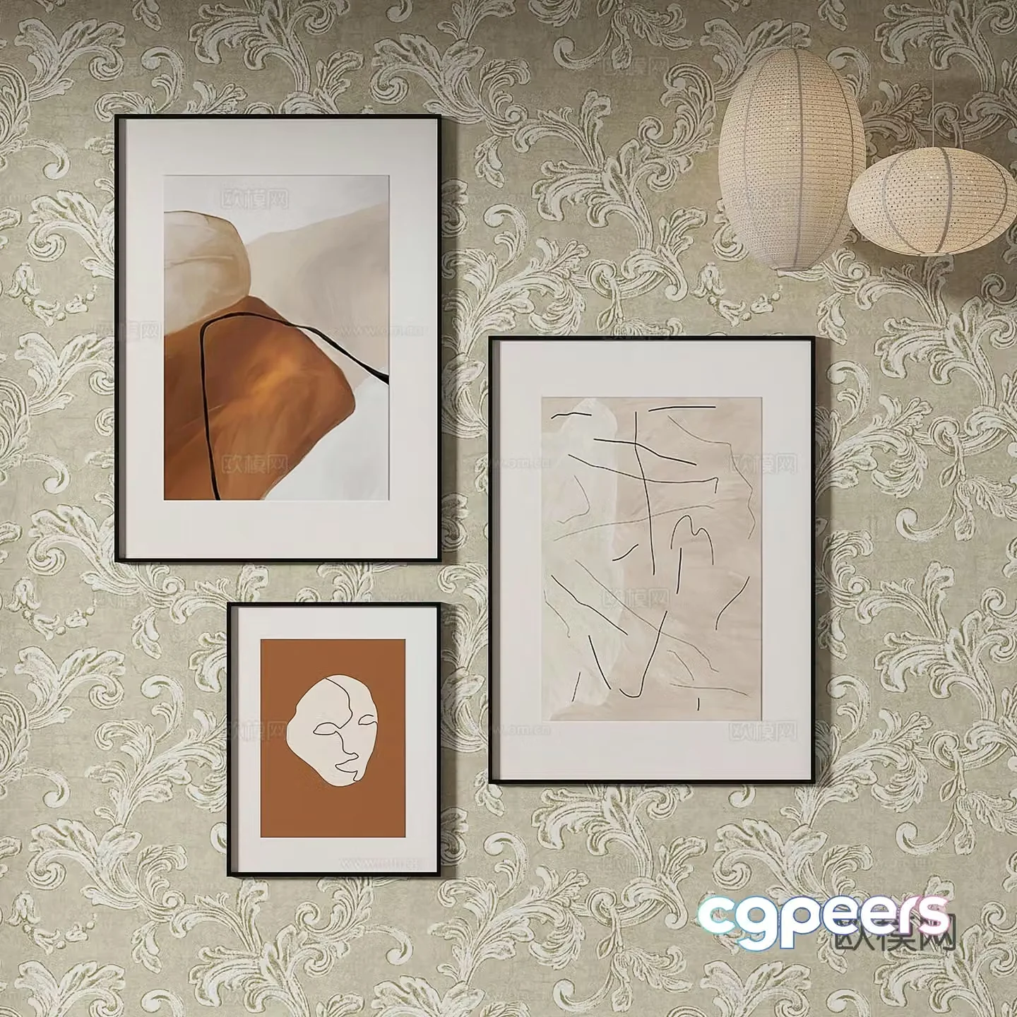 Simple European texture painting decorative painting 3d model