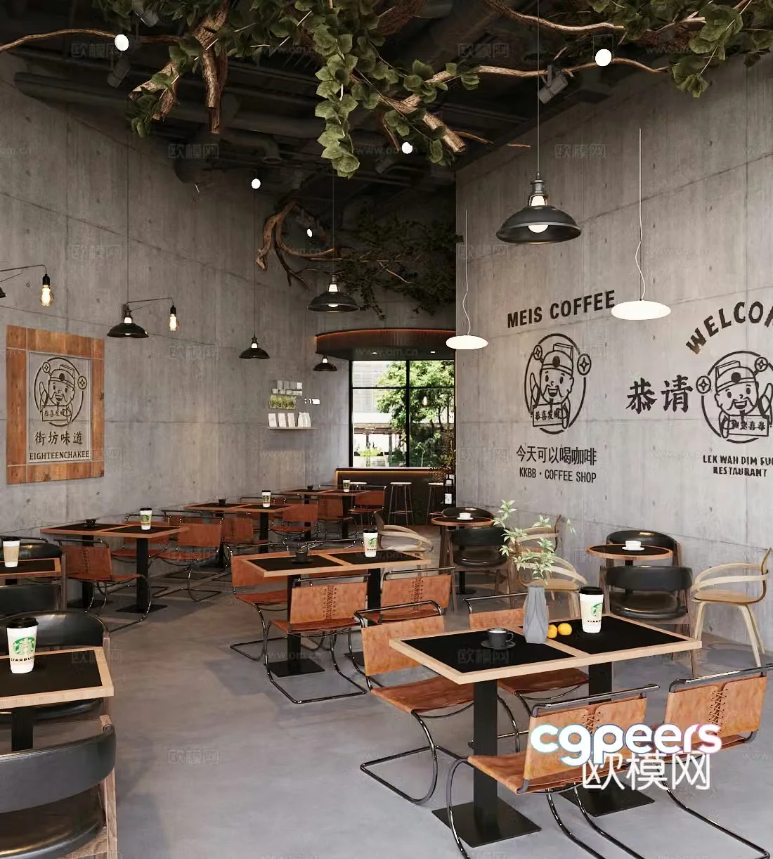 Industrial style cafe cafe 3d model