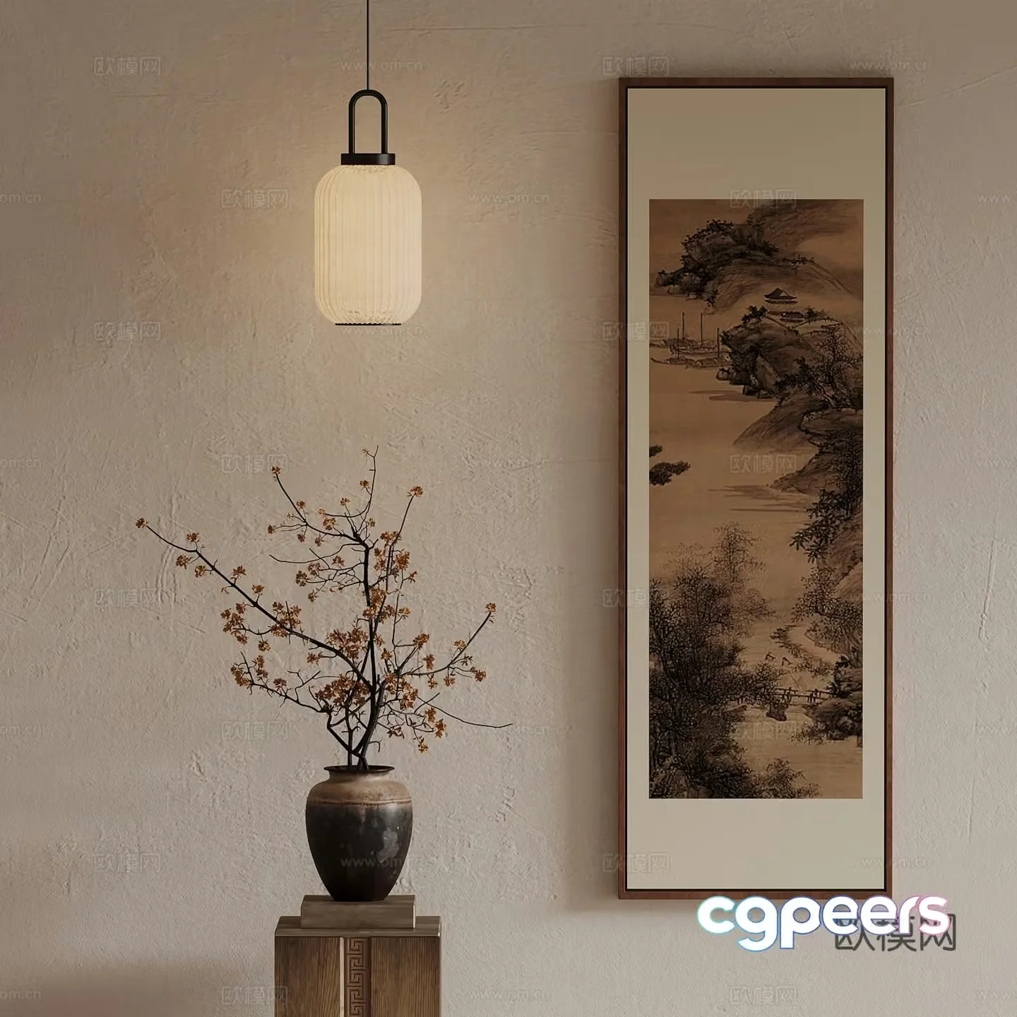 11 new Chinese style hanging paintings vases chandeliers 3D model