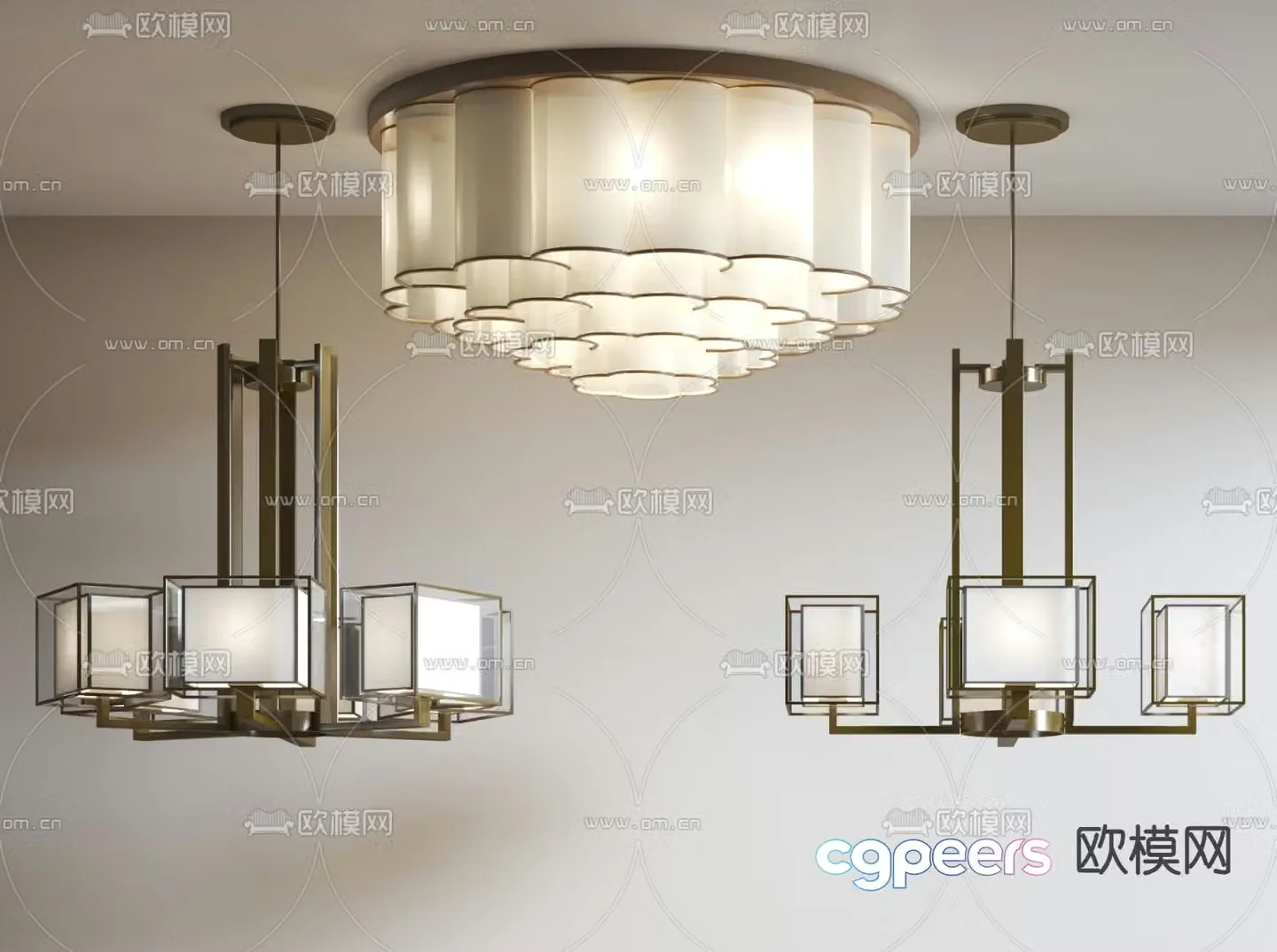 New Chinese style chandelier hall chandelier 3d model