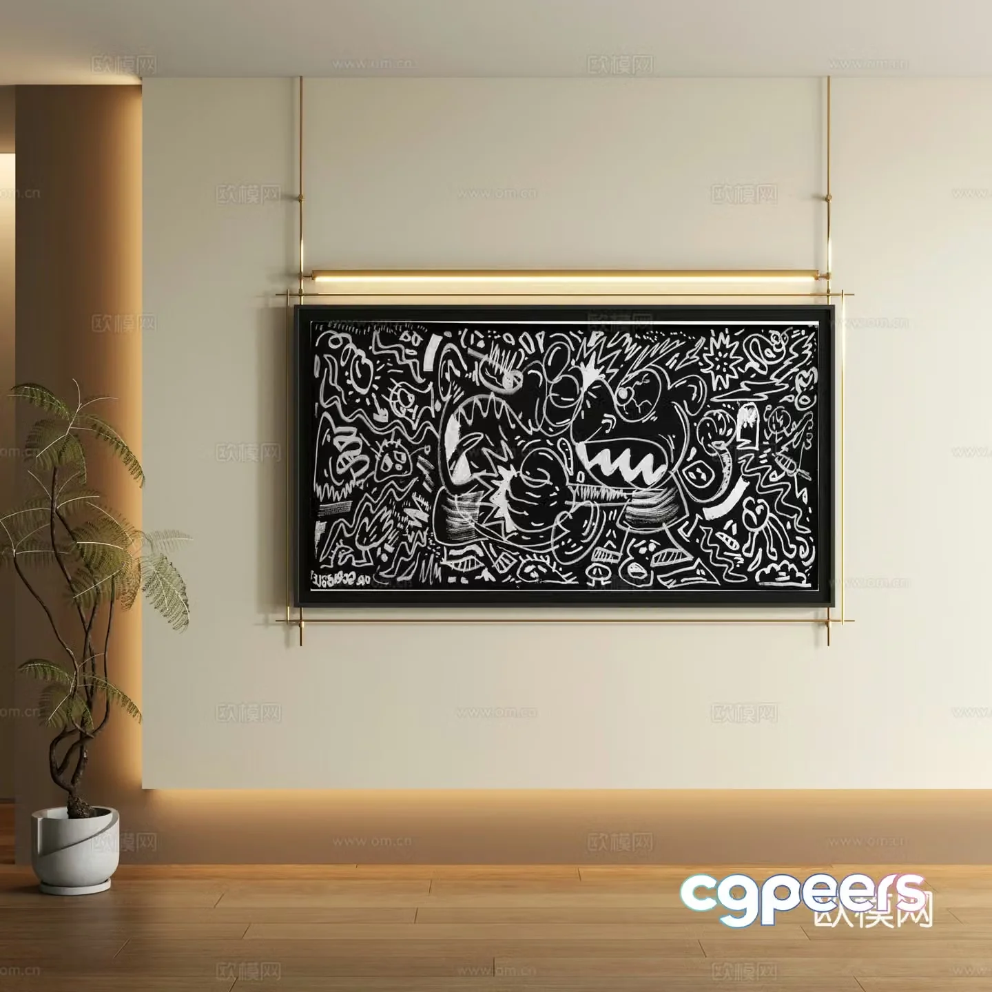 Modern stainless steel hanging painting graffiti decorative painting 3d model