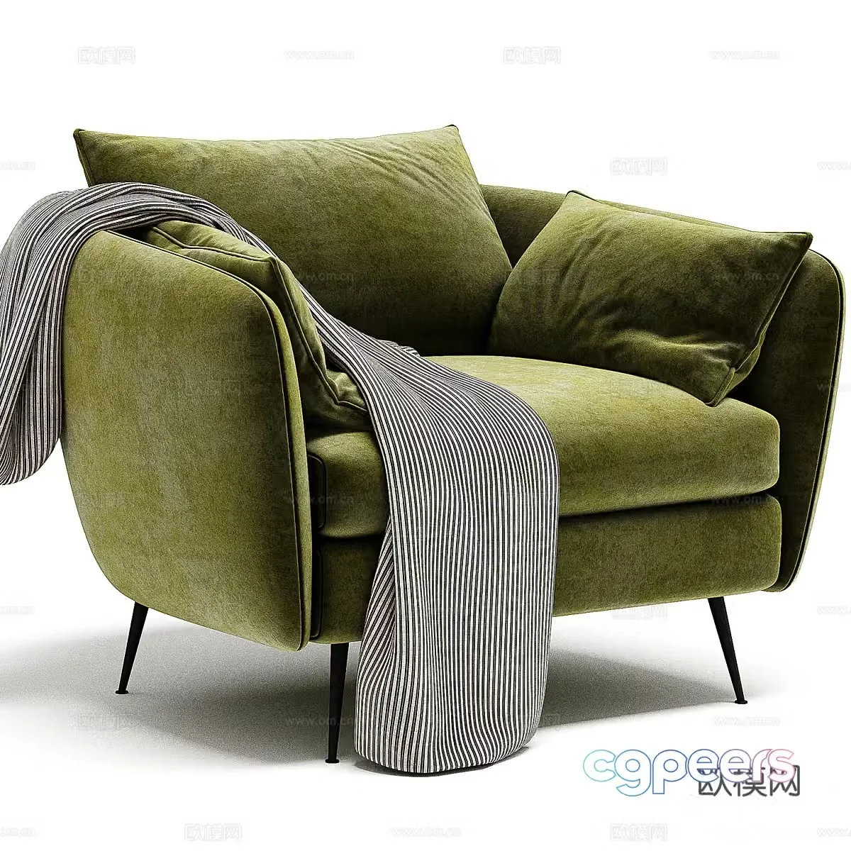 Modern Italian light luxury fabric armchair 3D model