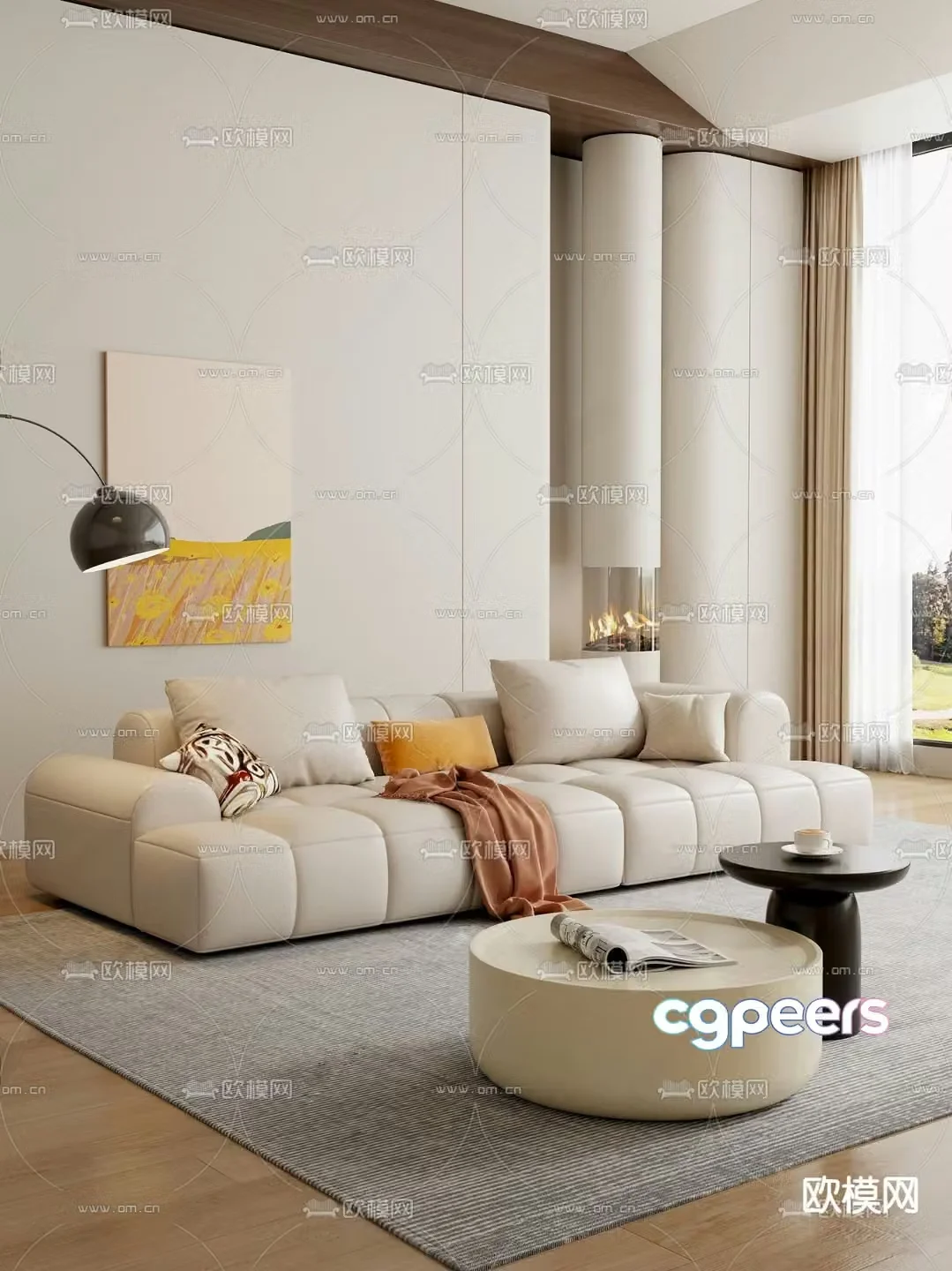 Cream style sofa double sofa 3d model