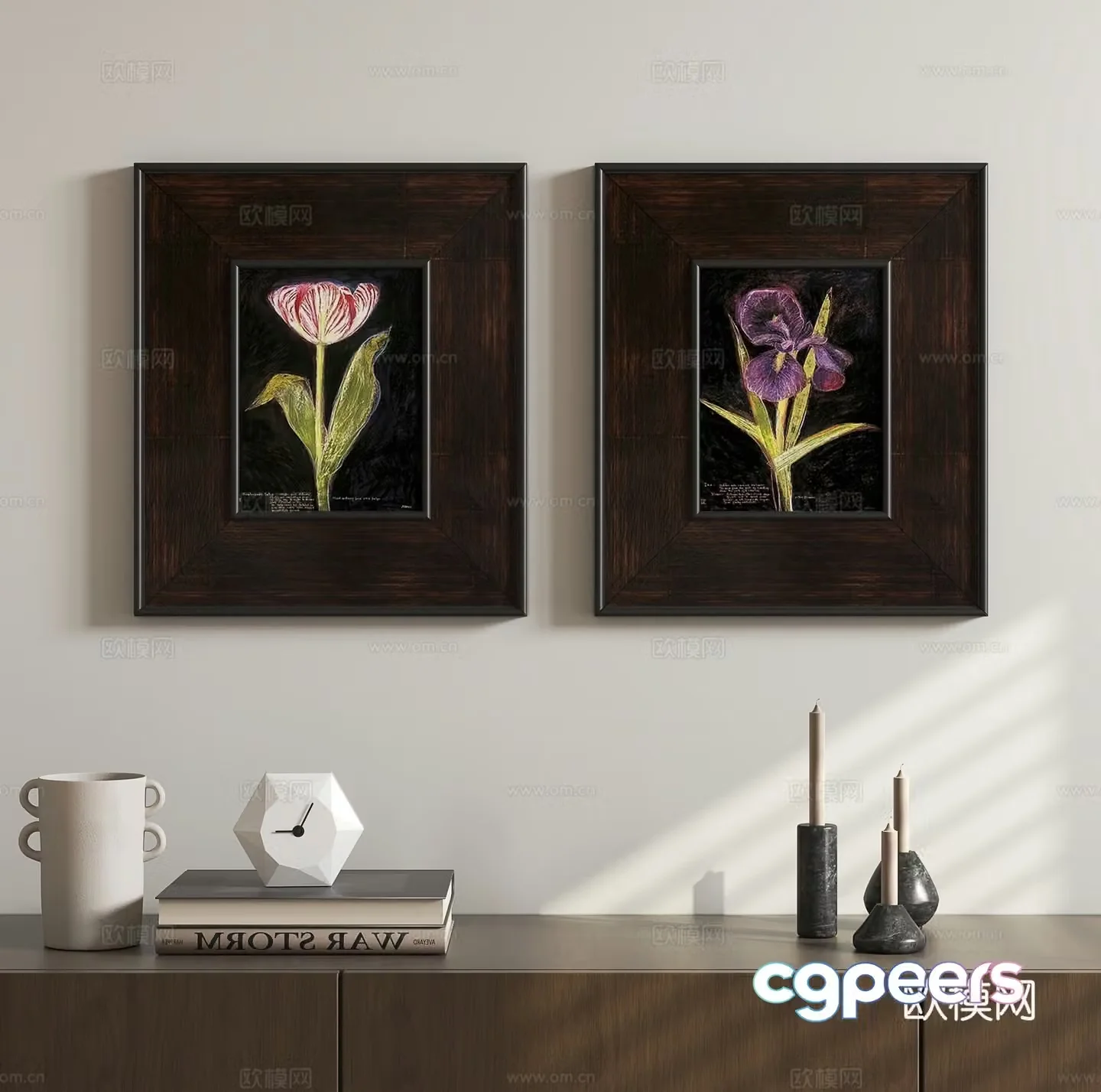 French retro flower oil painting hanging painting 3D model