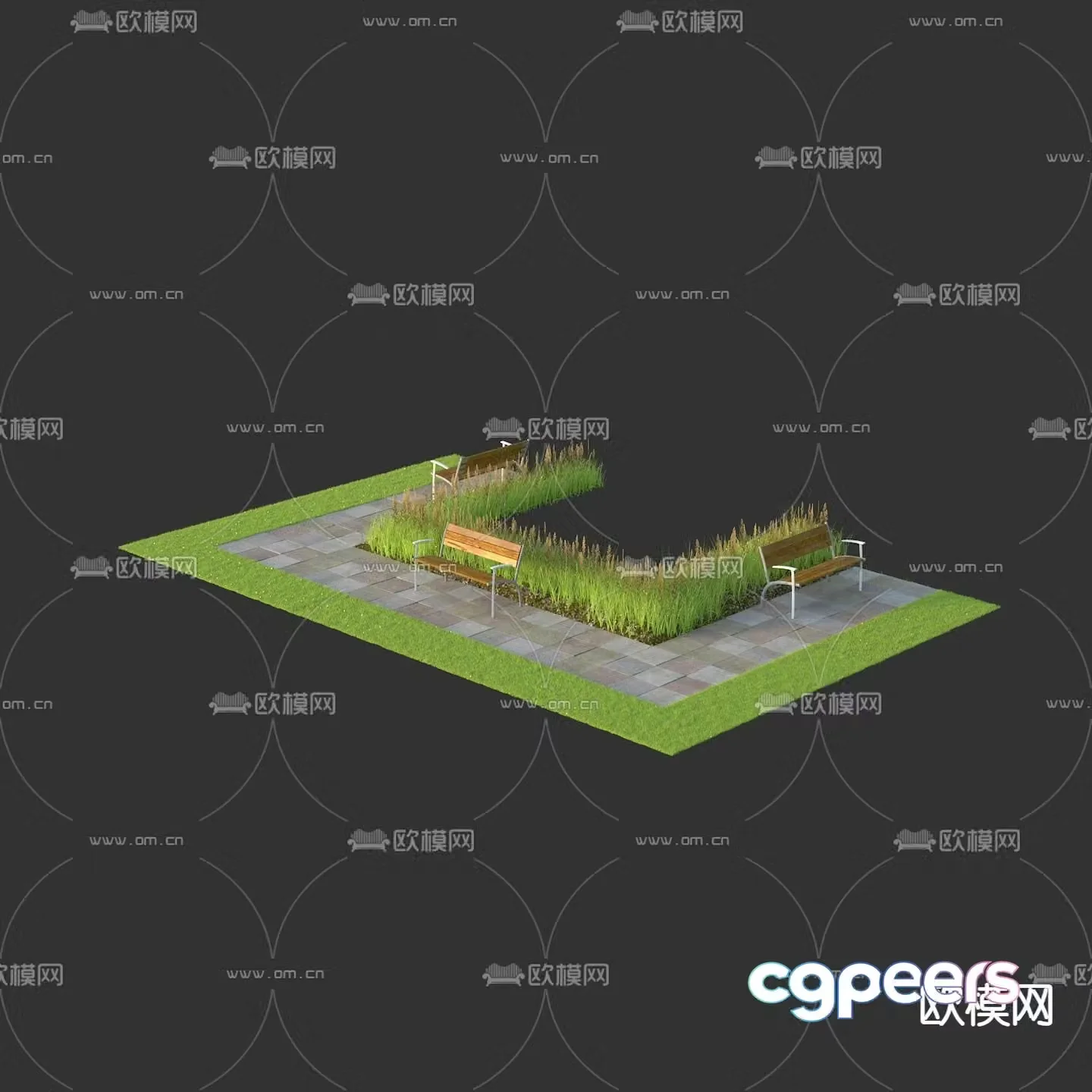 Park Plaza Sketch Flower Lawn Floor Tiles 3D Model