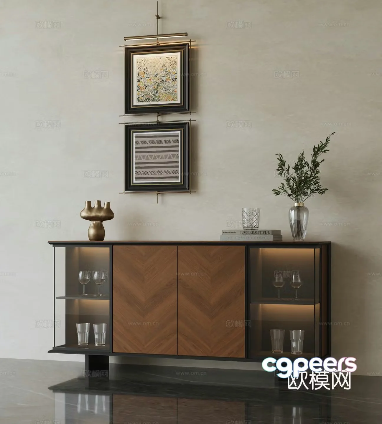 Modern light luxury sideboard wine cabinet 3D model