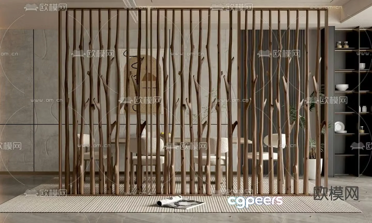 Silence branch screen hollow partition 3d model