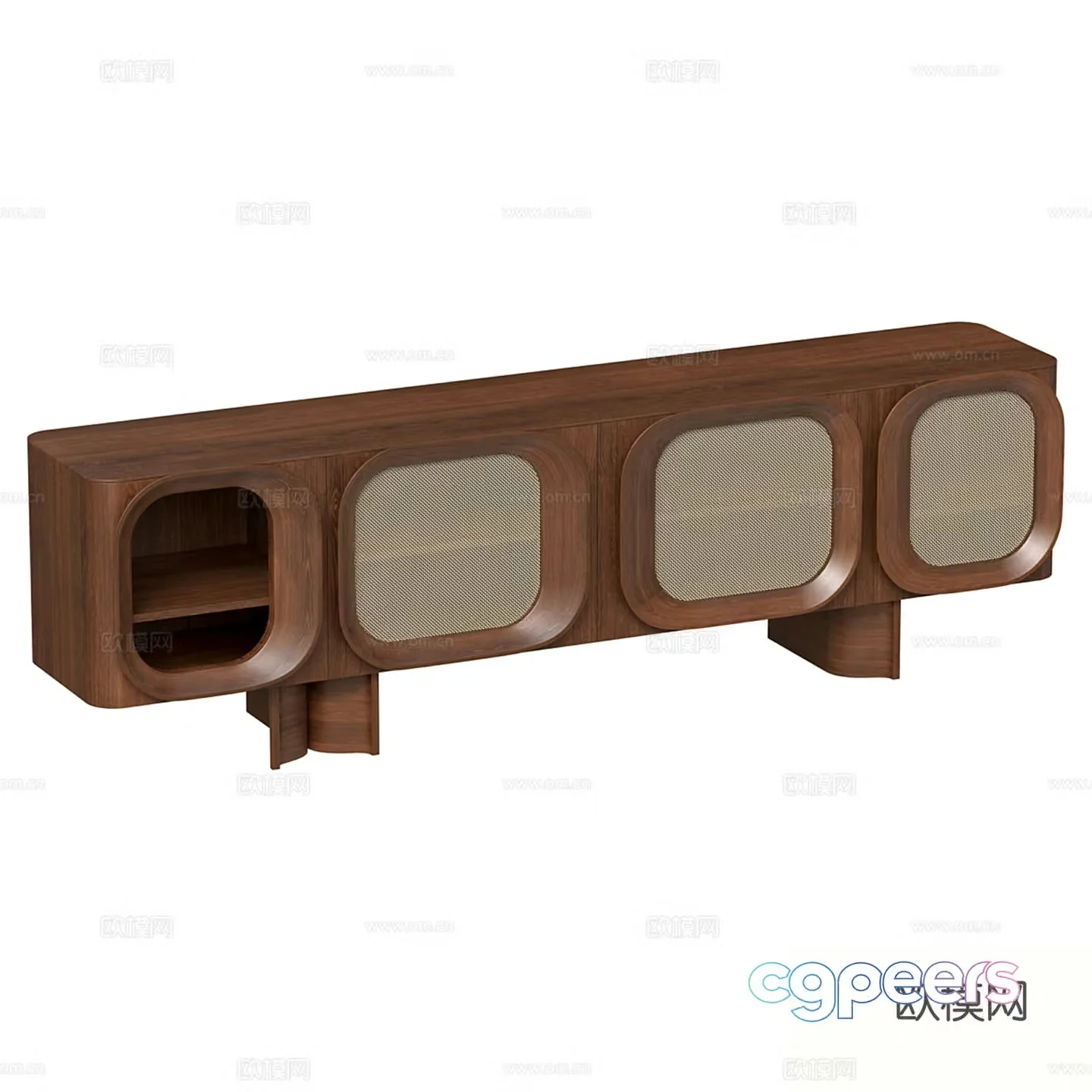 Middle -aged style TV cabinet low cabinet 3D model