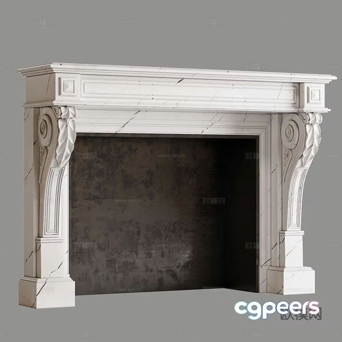 French light luxury stone fireplace 3d model