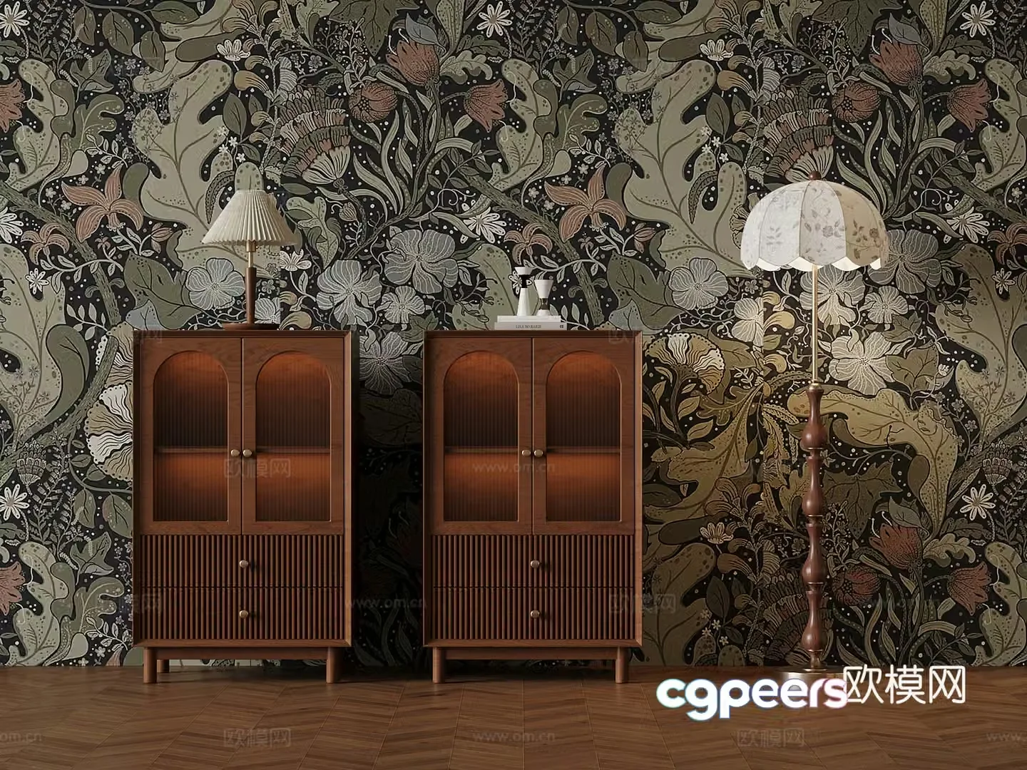 23 French medieval style side cabinet floor lamp high cabinet 3D model
