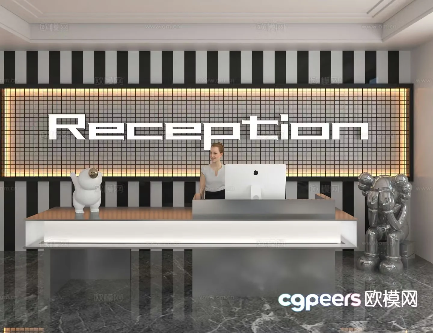 Modern front desk reception desk service desk 3d model