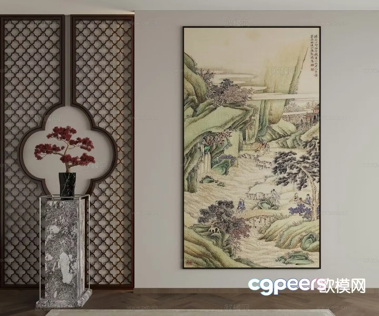 New Chinese style ink painting landscape painting decorative painting 3D model