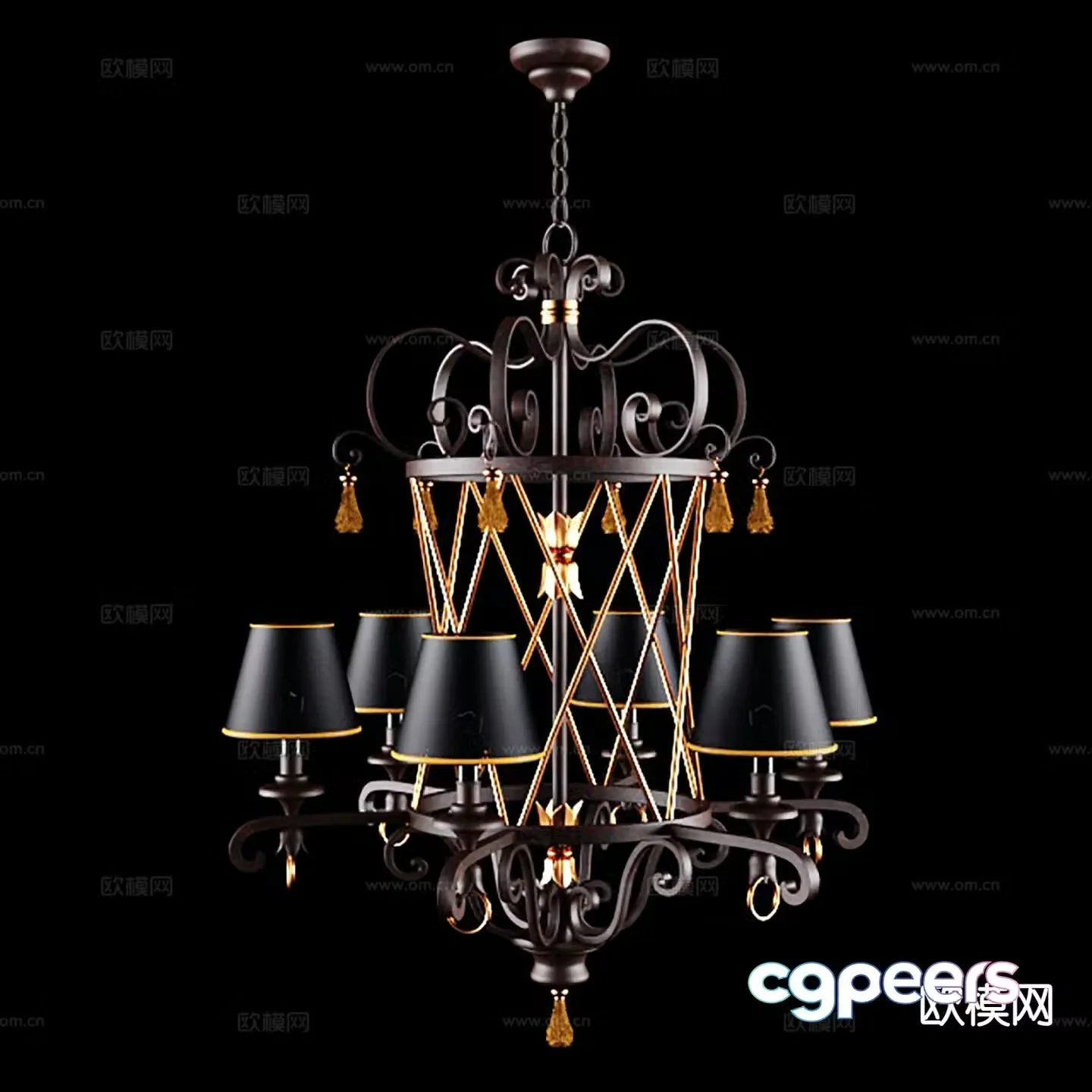 European style multi-head chandelier 3d model