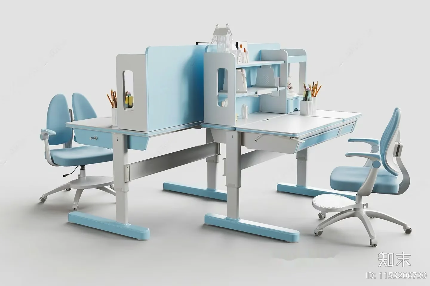 A Blue And White Desk 3D Model – 1607 – VRAY Render