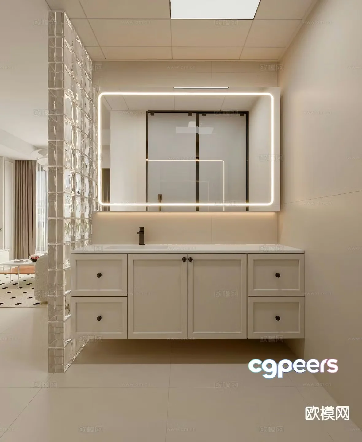 Cream style bathroom dry area 3D model
