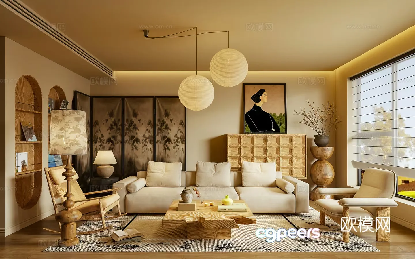 Modern Japanese Living Room 3D Model – 5729 – VRAY Render