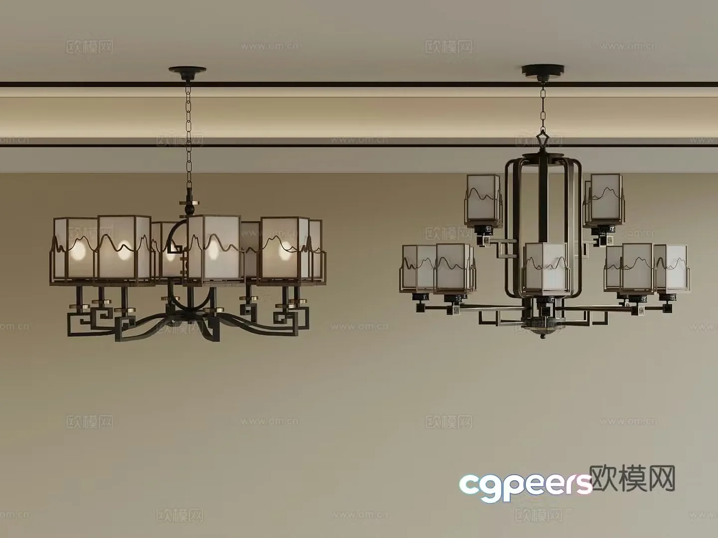 New Chinese style living room chandeliers multi-head chandeliers metal chandeliers 3D model