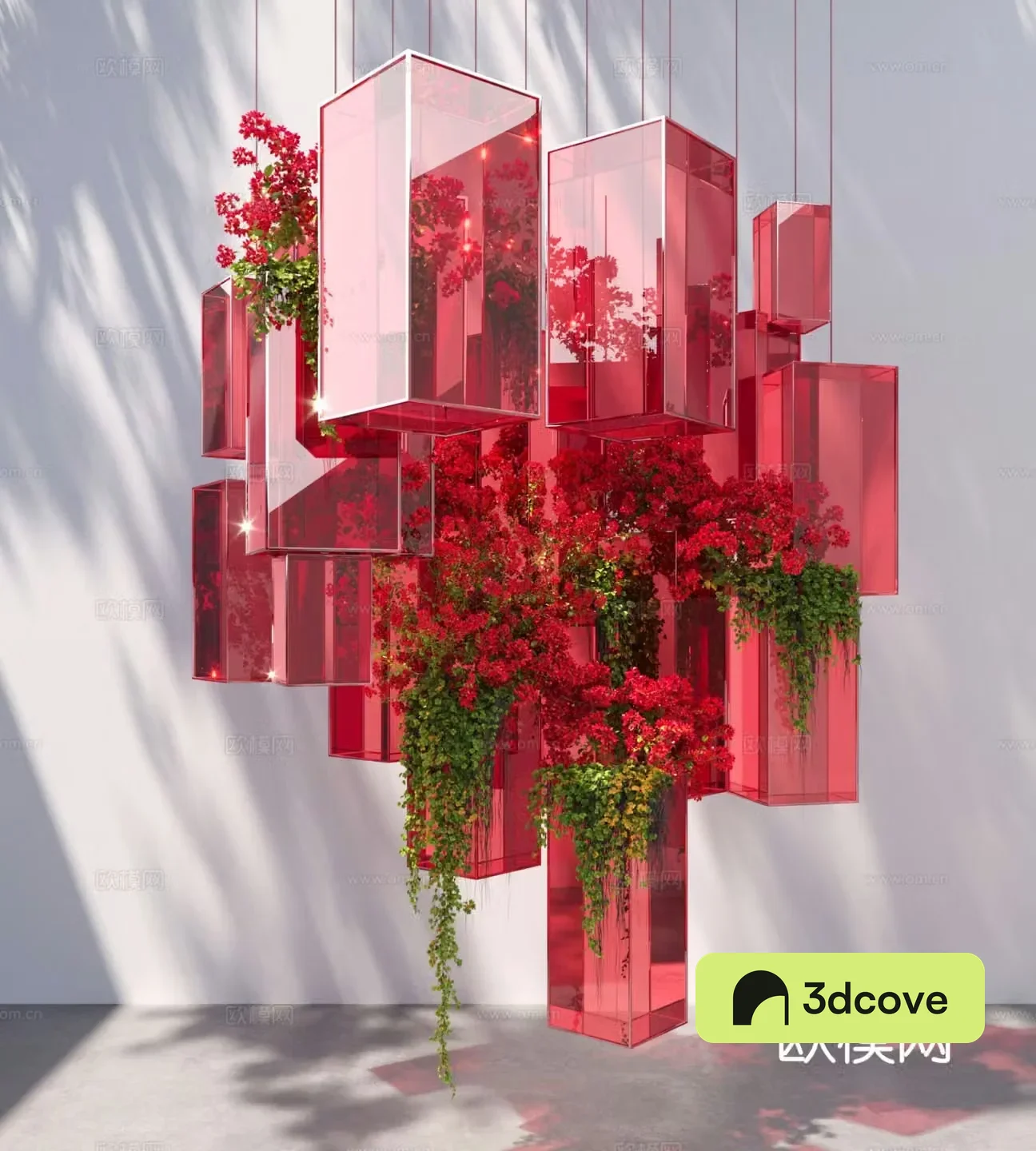 Modern glass art installation rose landscaping