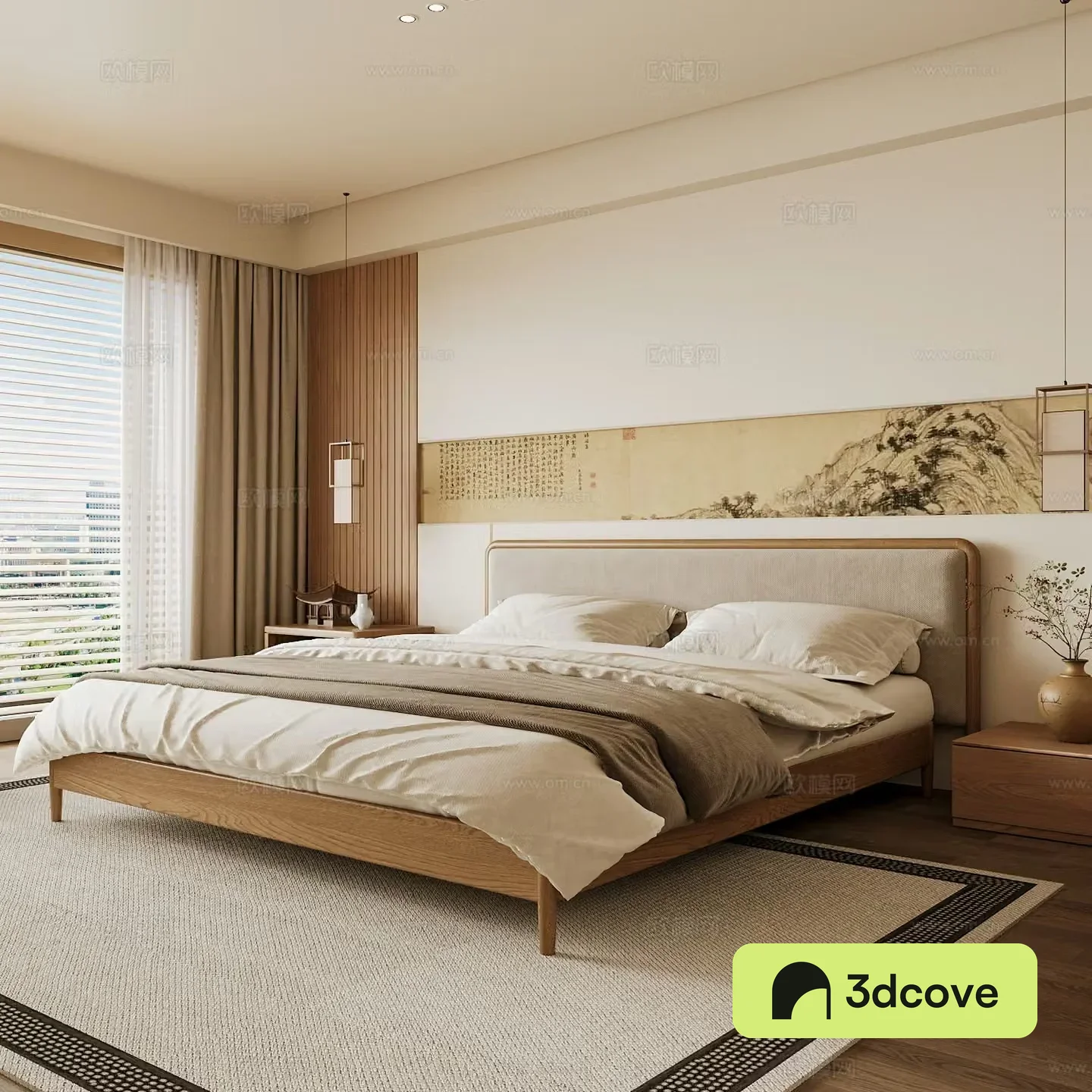 New Chinese style home bedroom Song family aesthetic bedroom Song style bedroom New Chinese style double bed New Chinese