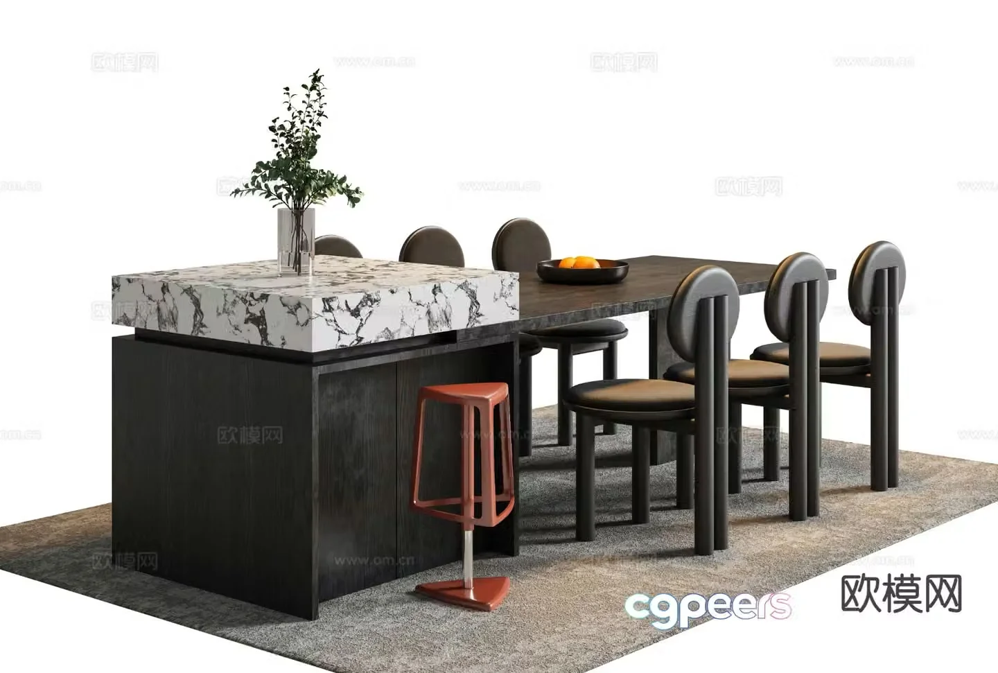 Modern island dining table 3d model