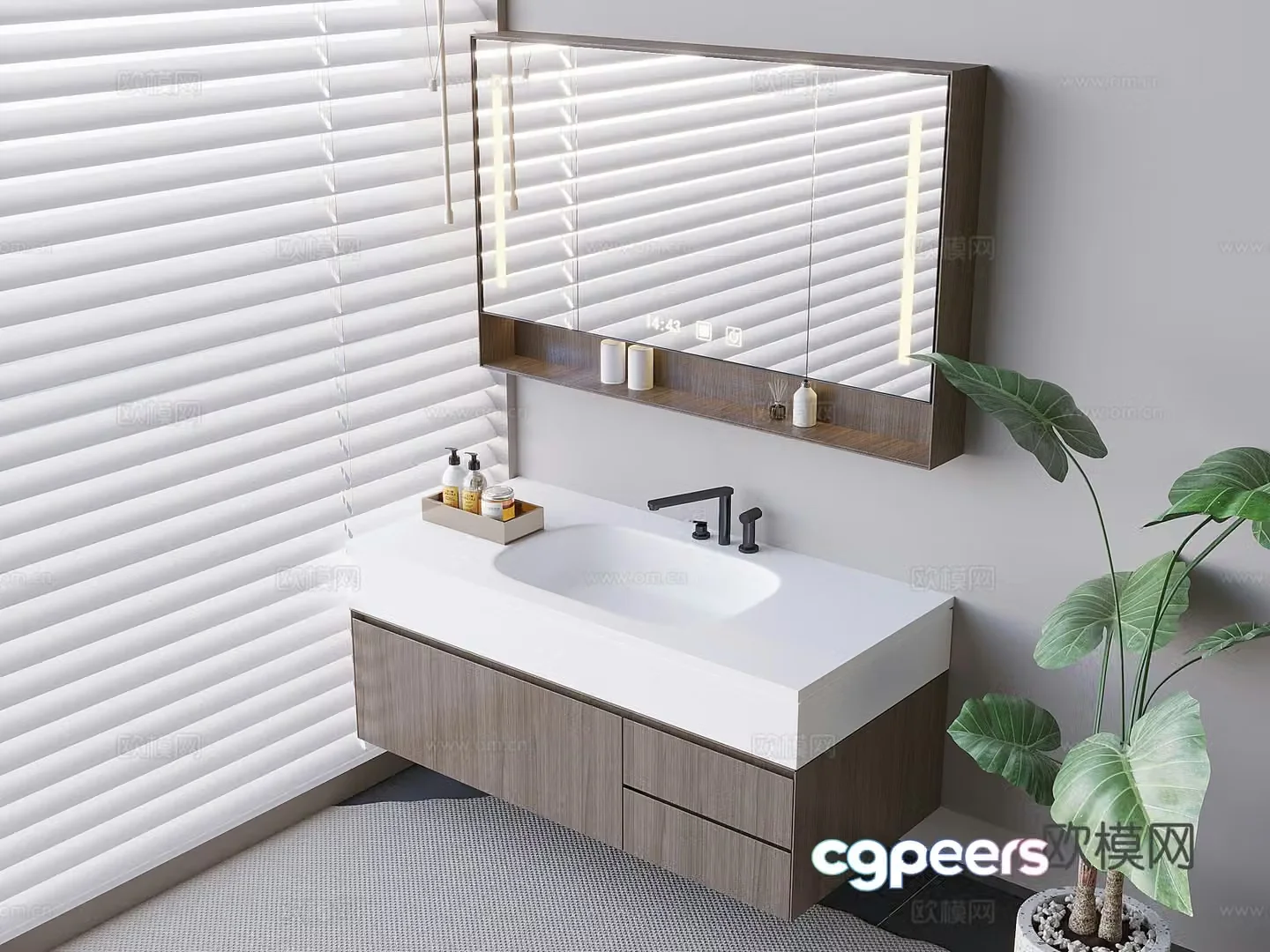 Suspended bathroom cabinet smart mirror cabinet wash basin ceramic table 3D model