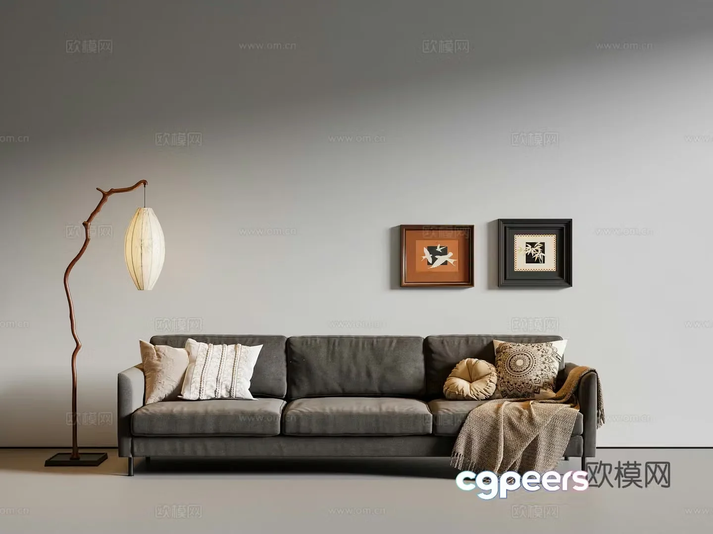 Middle-aged three-person sofa fabric sofa 3D model