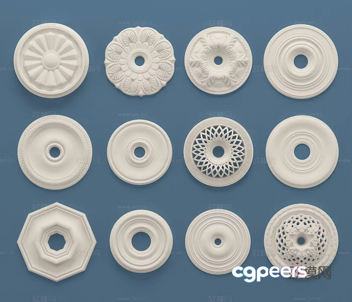 European gypsum carving chassis lamp disk components engraving 3D model