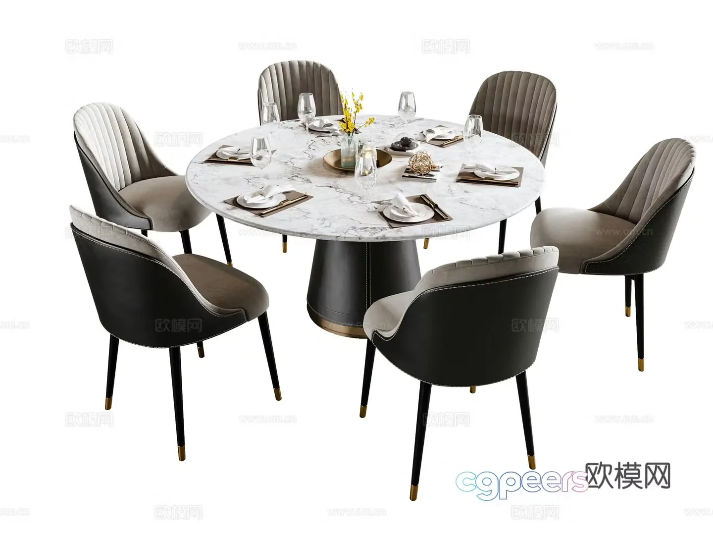 Modern light luxury dining table and chair 3D model